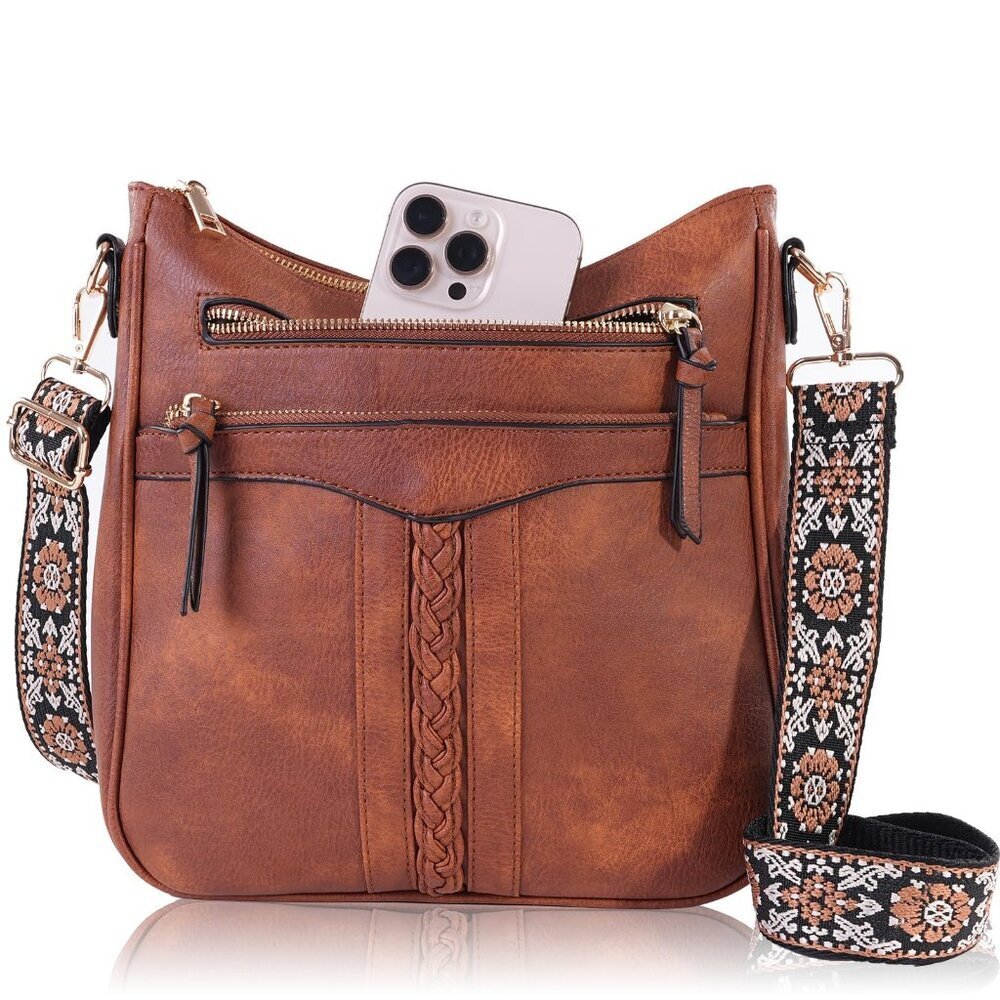 Soft Leather Crossbody Bucket Bag with Multiple Pockets Lightweight Travel
